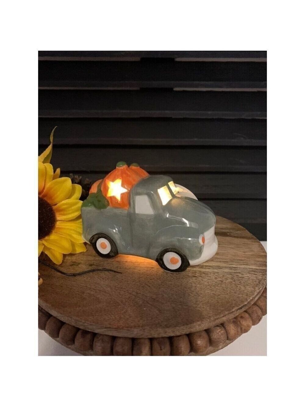 Pumpkin Truck 4in Autumn Fall Ceramic Light Up Gray Rustic Holiday Farmhouse - Picture 2 of 6